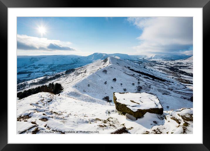 Mam Tor and The Great Ridge from Back Tor, in winter Framed Mounted Print by Justin Foulkes