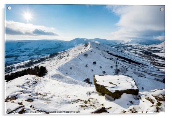 Mam Tor and The Great Ridge from Back Tor, in winter Acrylic by Justin Foulkes