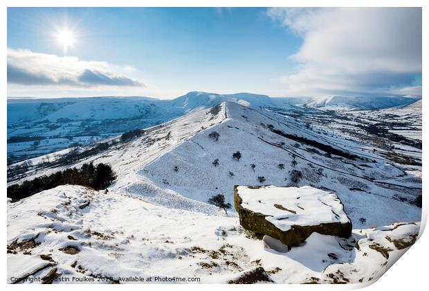 Mam Tor and The Great Ridge from Back Tor, in winter Print by Justin Foulkes