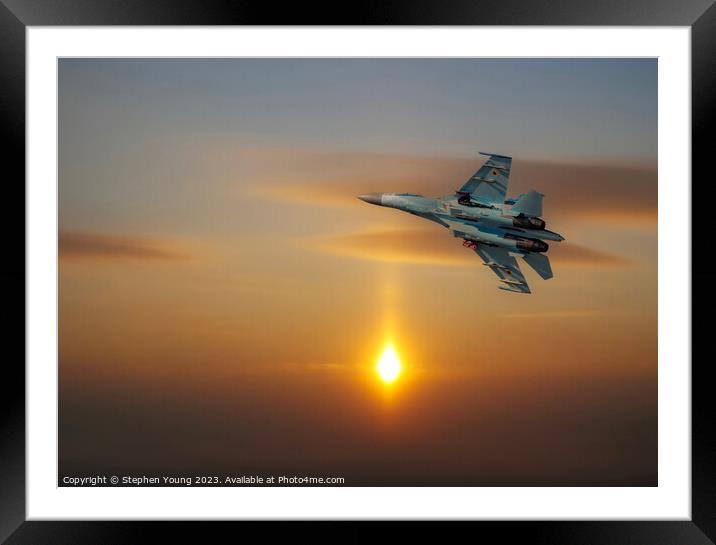Ukrainian SU-27 Flanker into the Sunset Framed Mounted Print by Stephen Young