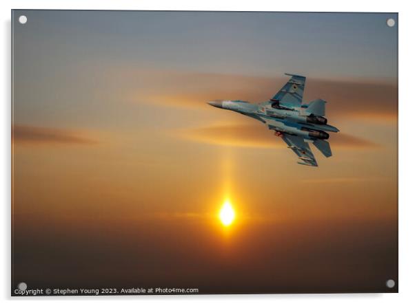 Ukrainian SU-27 Flanker into the Sunset Acrylic by Stephen Young