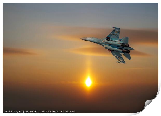 Ukrainian SU-27 Flanker into the Sunset Print by Stephen Young