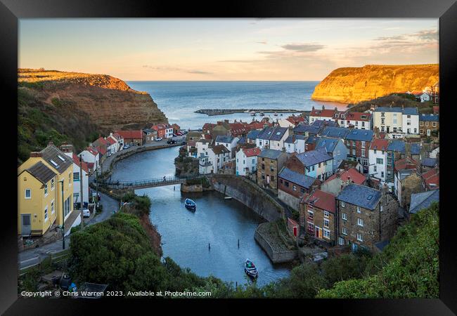 Staithes Harbour North Yorkshire evening light Framed Print by Chris Warren