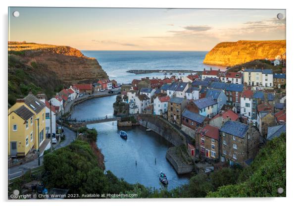 Staithes Harbour North Yorkshire evening light Acrylic by Chris Warren