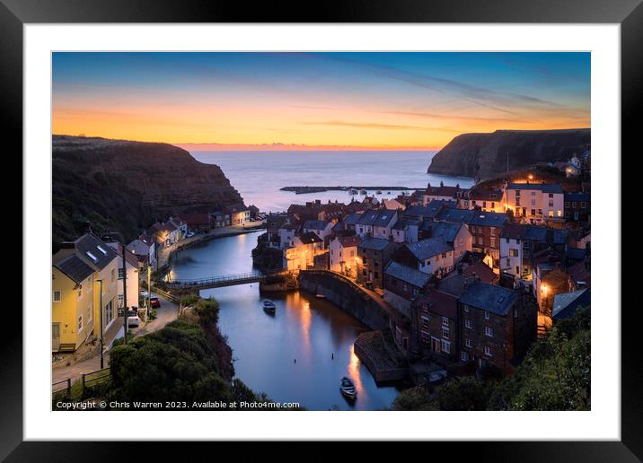 Staithes Harbour North Yorkshire England twilight Framed Mounted Print by Chris Warren