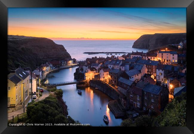 Staithes Harbour North Yorkshire England twilight Framed Print by Chris Warren