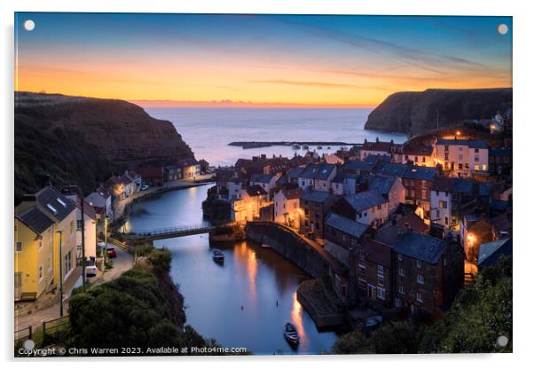 Staithes Harbour North Yorkshire England twilight Acrylic by Chris Warren