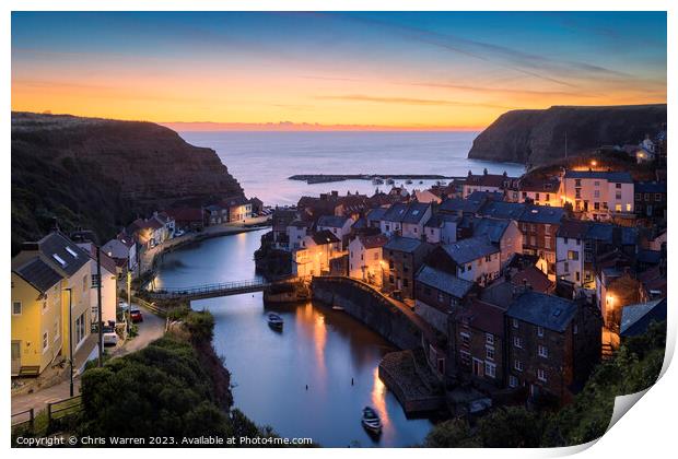 Staithes Harbour North Yorkshire England twilight Print by Chris Warren