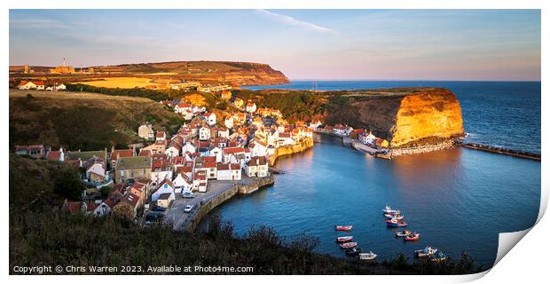 Early morning light Staithes Harbour Yorkshire  Print by Chris Warren