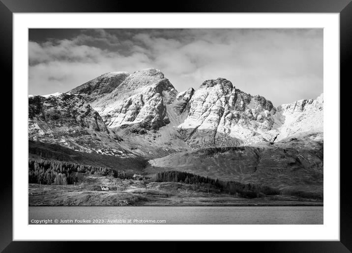 Bla Bheinn, Skye, in black and white Framed Mounted Print by Justin Foulkes