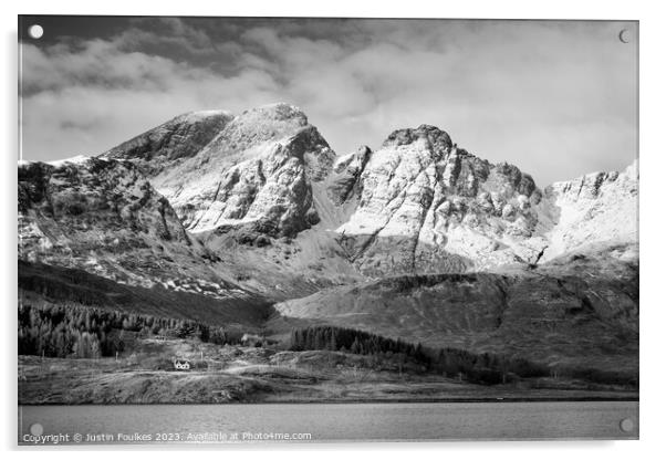 Bla Bheinn, Skye, in black and white Acrylic by Justin Foulkes