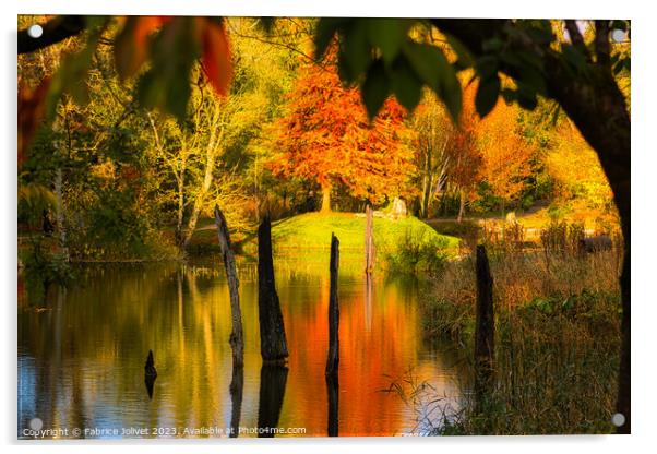Autumn's Fiery Embrace, Irish Countryside Acrylic by Fabrice Jolivet