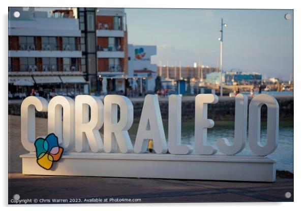 Corralejo sign town beach Corralejo Fuerteventura Acrylic by Chris Warren