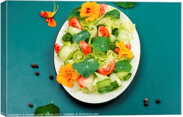 Fresh healthy salad with flowers nasturtium Canvas Print by Mykola Lunov Mykola