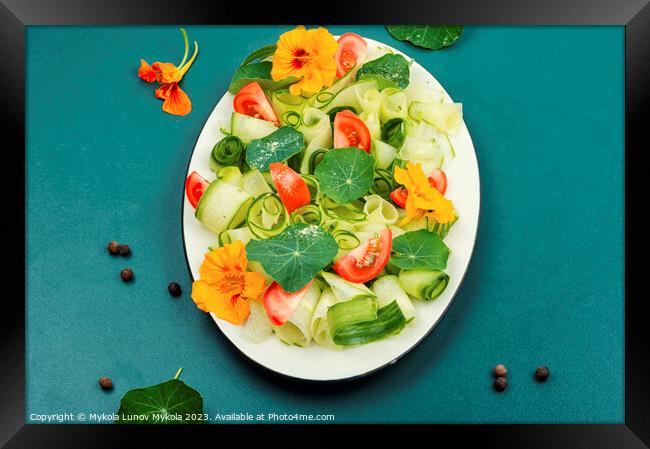 Fresh healthy salad with flowers nasturtium Framed Print by Mykola Lunov Mykola