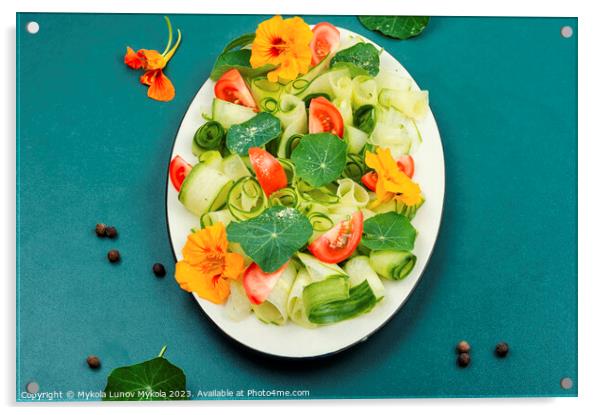 Fresh healthy salad with flowers nasturtium Acrylic by Mykola Lunov Mykola