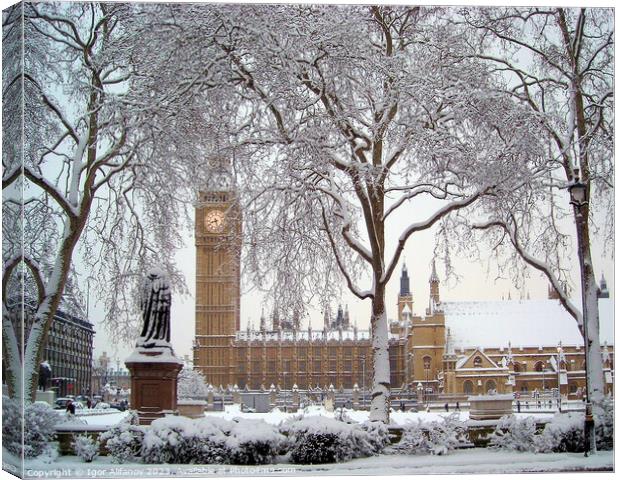 Snowy Day In Westminster Canvas Print by Igor Alifanov