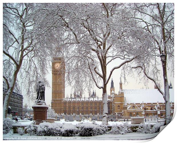 Snowy Day In Westminster Print by Igor Alifanov