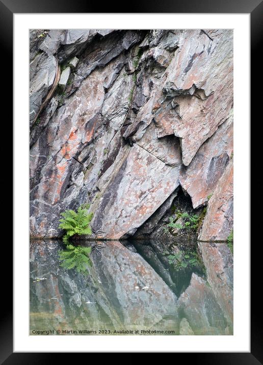 Abstract rock and reflections in Rydal cave, lake district Framed Mounted Print by Martin Williams