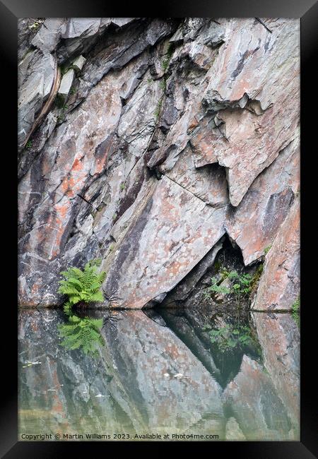 Abstract rock and reflections in Rydal cave, lake district Framed Print by Martin Williams