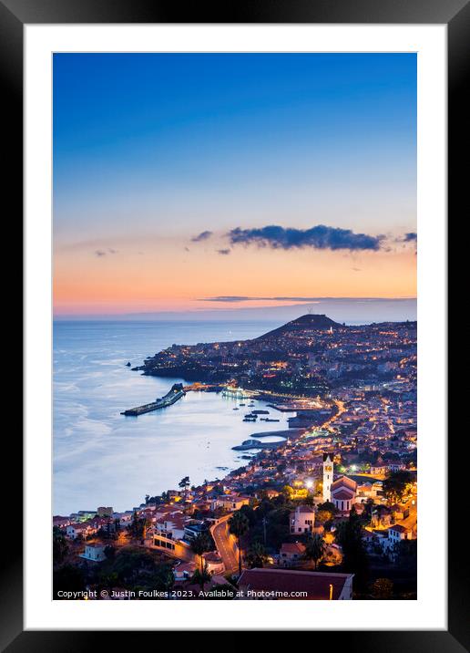 Funchal, at dusk, Madeira, Portugal  Framed Mounted Print by Justin Foulkes
