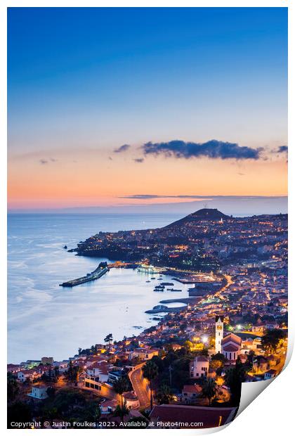 Funchal, at dusk, Madeira, Portugal  Print by Justin Foulkes