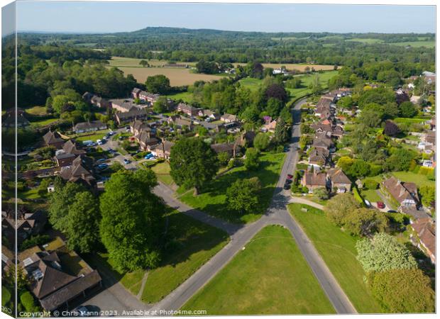Aerial view of Shamley Green, Surrey UK looking west Canvas Print by Chris Mann