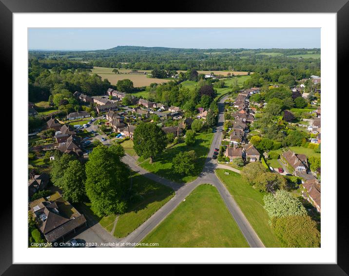 Aerial view of Shamley Green, Surrey UK looking west Framed Mounted Print by Chris Mann