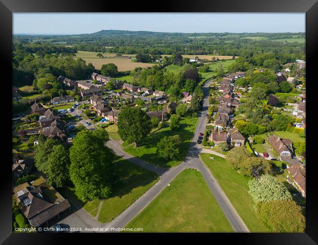Aerial view of Shamley Green, Surrey UK looking west Framed Print by Chris Mann