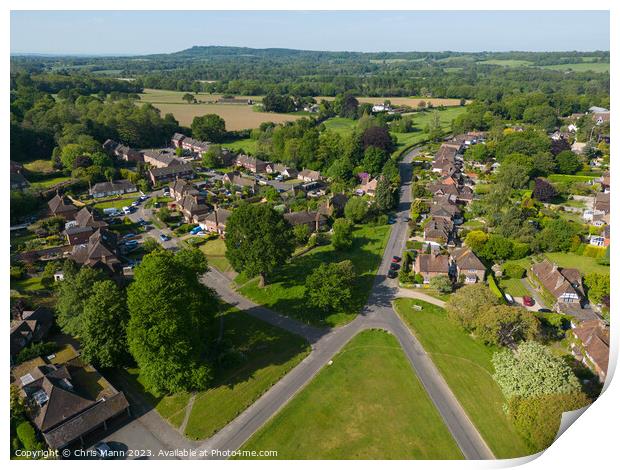 Aerial view of Shamley Green, Surrey UK looking west Print by Chris Mann