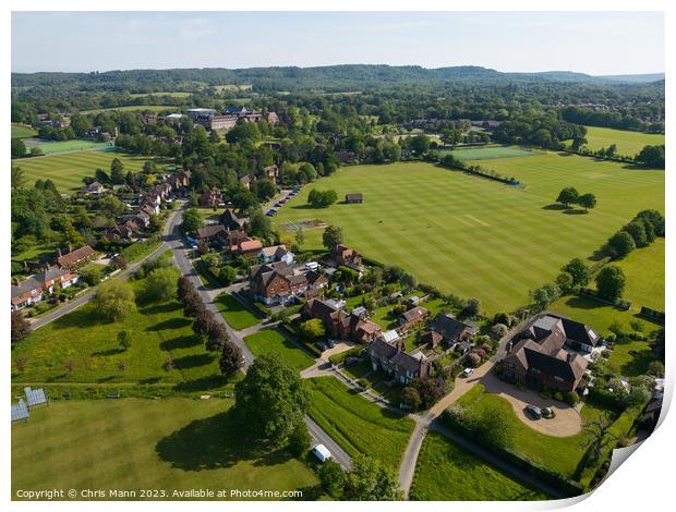 Aerial view of Cranleigh Surrey UK looking east Print by Chris Mann