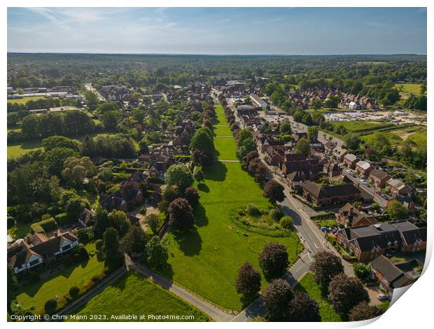 Aerial view of Cranleigh Surrey UK looking south Print by Chris Mann
