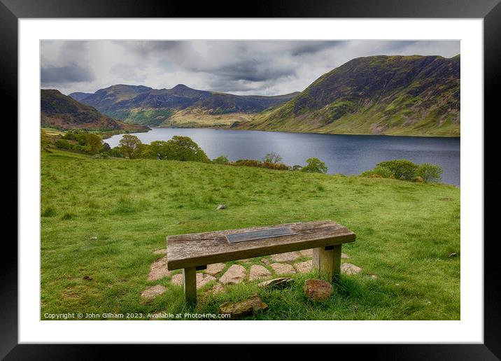 A Bench with a view over Crummock Water in the UK Lake District of Cumbria Framed Mounted Print by John Gilham