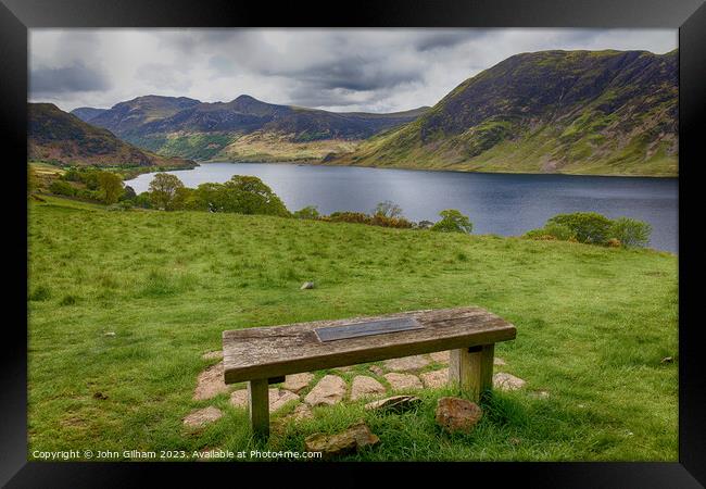 A Bench with a view over Crummock Water in the UK Lake District of Cumbria Framed Print by John Gilham