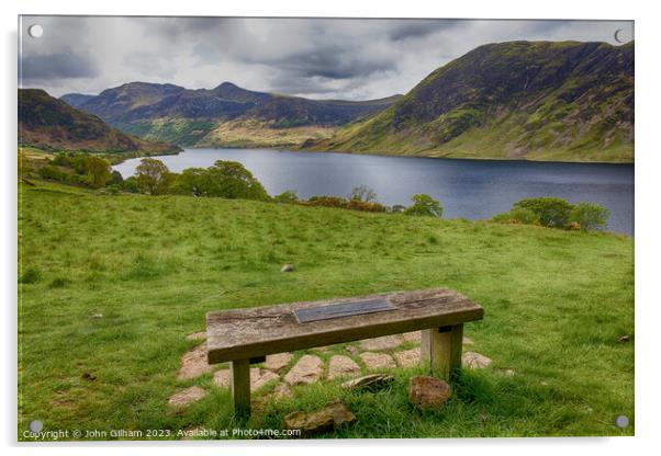 A Bench with a view over Crummock Water in the UK Lake District of Cumbria Acrylic by John Gilham