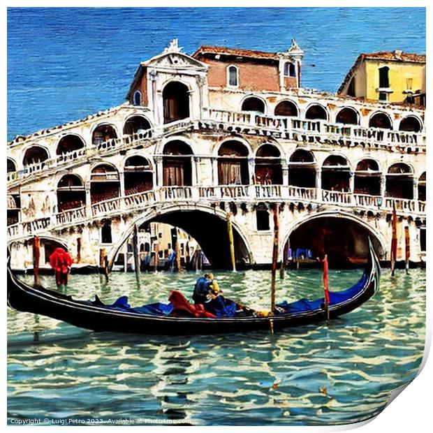 Gondolas on the Gran Canal in Venice, Italy. Print by Luigi Petro