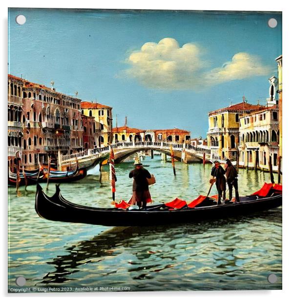  Gondolas Gliding Along the Grand Canal. Acrylic by Luigi Petro