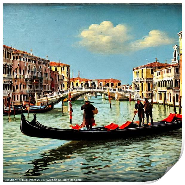  Gondolas Gliding Along the Grand Canal. Print by Luigi Petro
