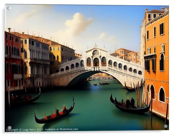  Gondolas Gliding Along the Grand Canal. Acrylic by Luigi Petro
