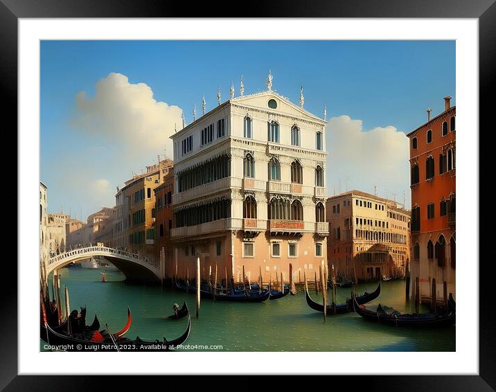  Gondolas Gliding Along the Grand Canal. Framed Mounted Print by Luigi Petro