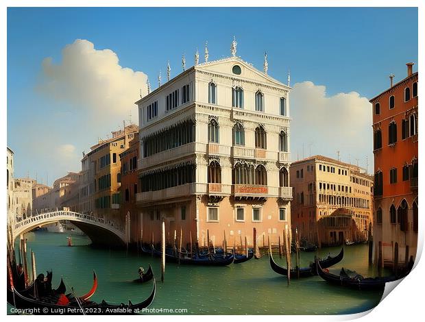  Gondolas Gliding Along the Grand Canal. Print by Luigi Petro
