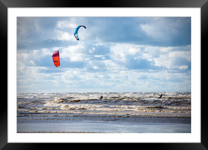 Kite Surfing on Ainsdale Beach, Southport Framed Mounted Print by Peter Jarvis