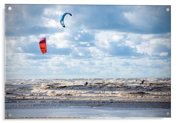 Kite Surfing on Ainsdale Beach, Southport Acrylic by Peter Jarvis