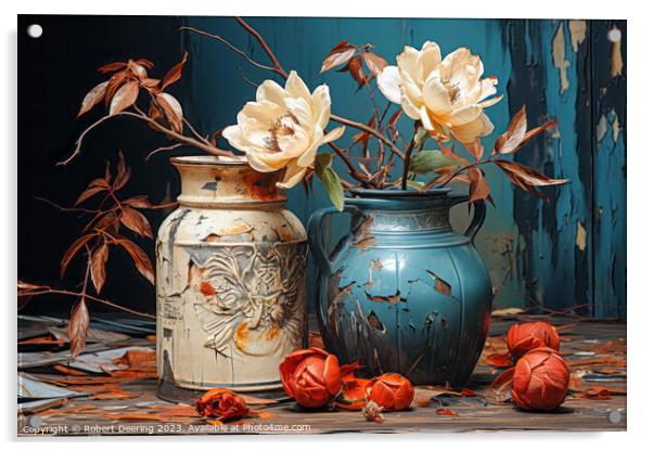 Camellia Flowers In Antique Pot Acrylic by Robert Deering