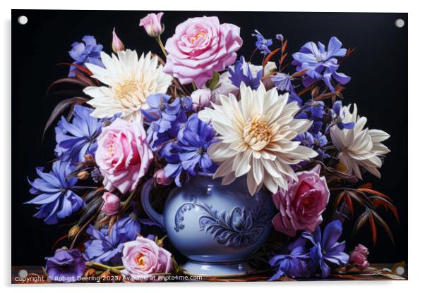Floral Displat Of Roses, Cornflowers And Chrysanth Acrylic by Robert Deering