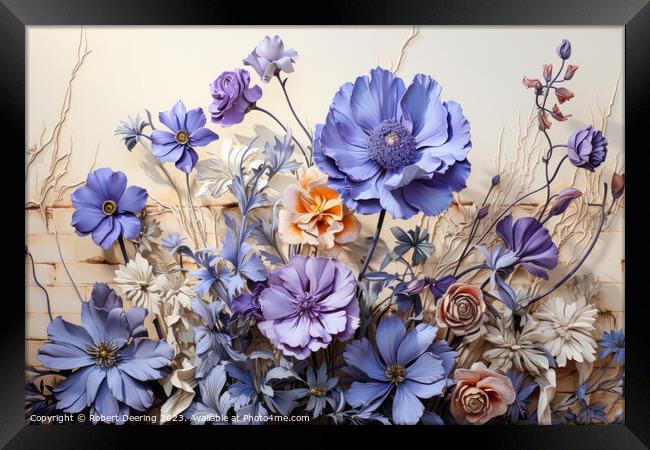 Flowers In Shades Of Blue Framed Print by Robert Deering