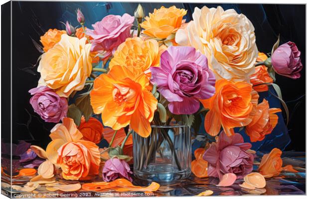 Silk Roses In Glass Canvas Print by Robert Deering