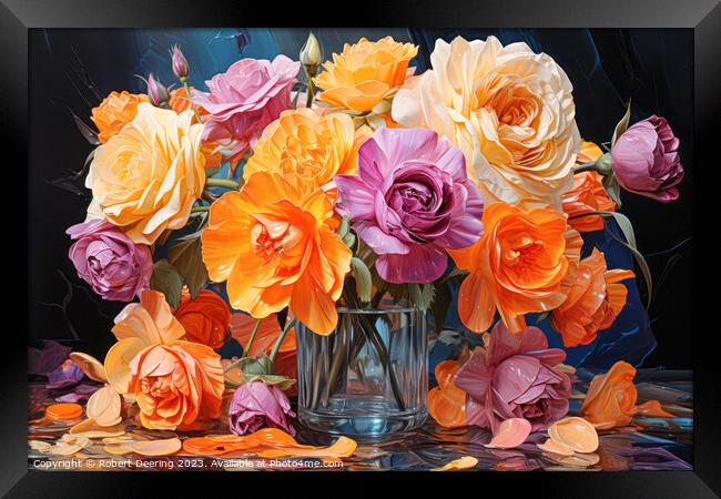 Silk Roses In Glass Framed Print by Robert Deering