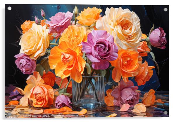 Silk Roses In Glass Acrylic by Robert Deering