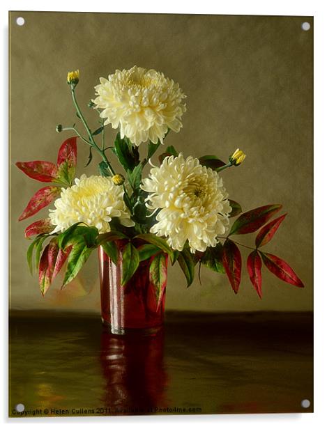 CHRYSANTHEMUMS Acrylic by Helen Cullens